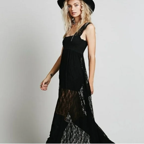 Free People Sheer Navy Lace Maxi Dress - Picture 4 of 13